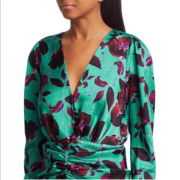Delfi collective Isla Teal Magenta Floral Ruched long sleeve Mini Dress - Picture 6 of 11